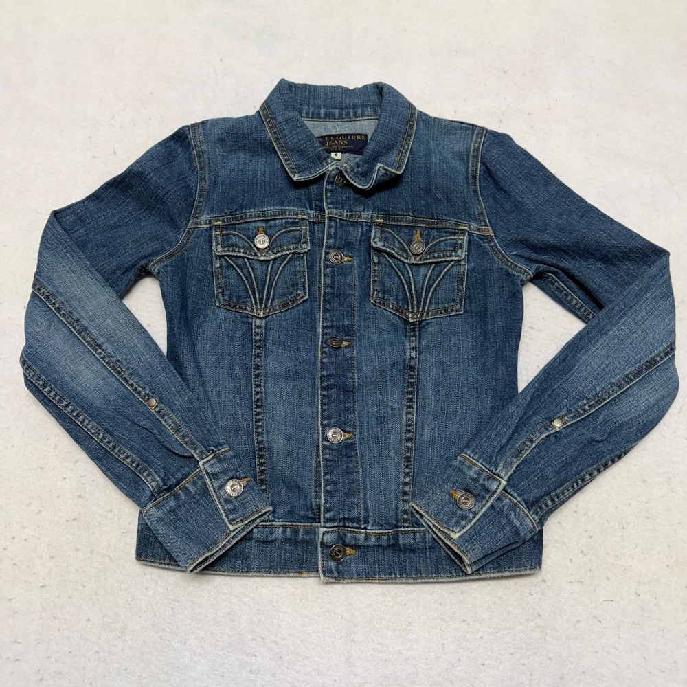 Juicy Couture Jeans Glamorous USA Women's Denim Heart Moto Jacket Y2K Size Small - Picture 1 of 16